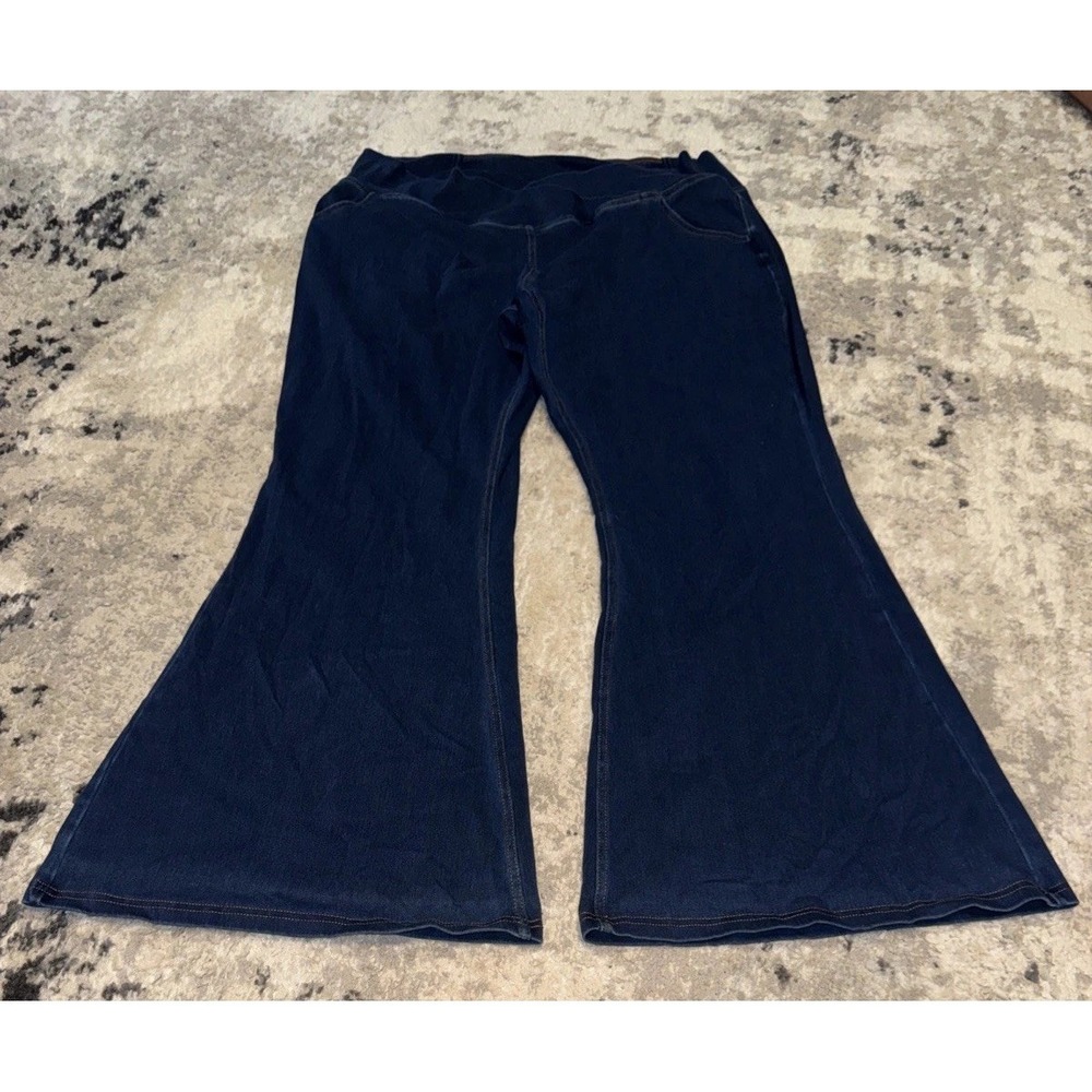 Halara Jean Look Pants Womens Plus Size XXL 2X Petite Blue Flare Stretch Pull On